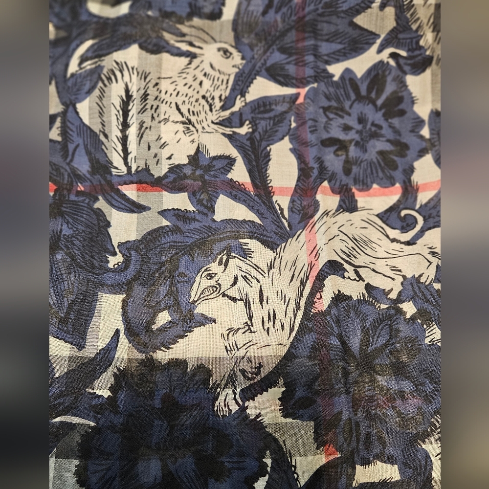 Burberry, Silk Blend, Floral and Animal Graphic Scraf